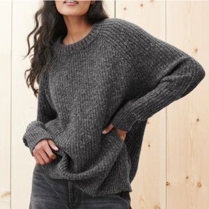 Jenni Kayne Recycled Cashmere Oversized Fisherman Sweater, Charcoal Gray, Medium